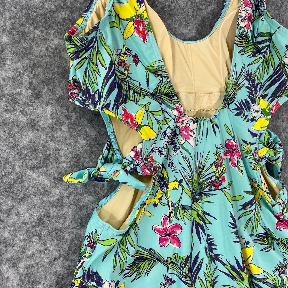 ModCloth One Piece Swimsuit Large Stevie Mint Floral Cutout Tropical - Picture 6 of 11